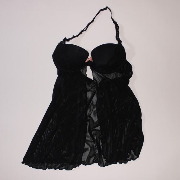 Gilligan & O'malley Black Pushup Semi Sheer Top With Lace And Open Front - Picture 1 of 5